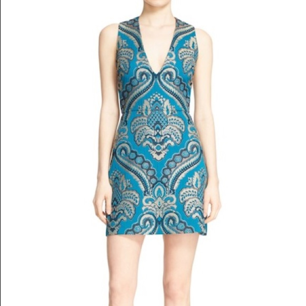 Alice and Olivia Teal V Neck Dress